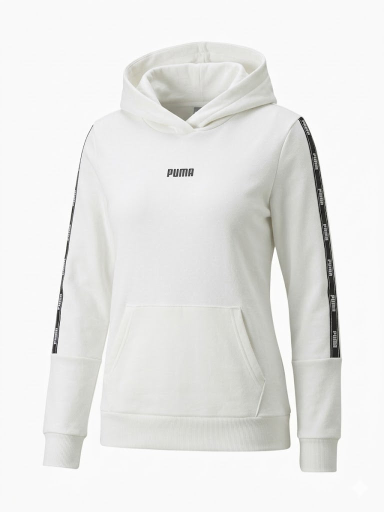 Biała Bluza Damska Puma z Kapturem i Lampasami – Rozmiar L AquaMagic Outlet